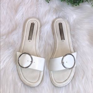 Zara Trafaluc White Slide Sandals Faux Leather 9